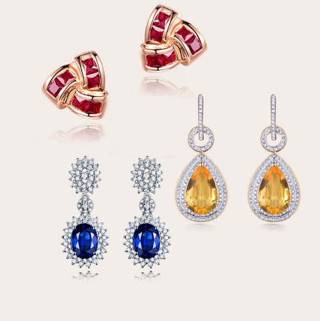 Golden Earrings with Natural Gemstone