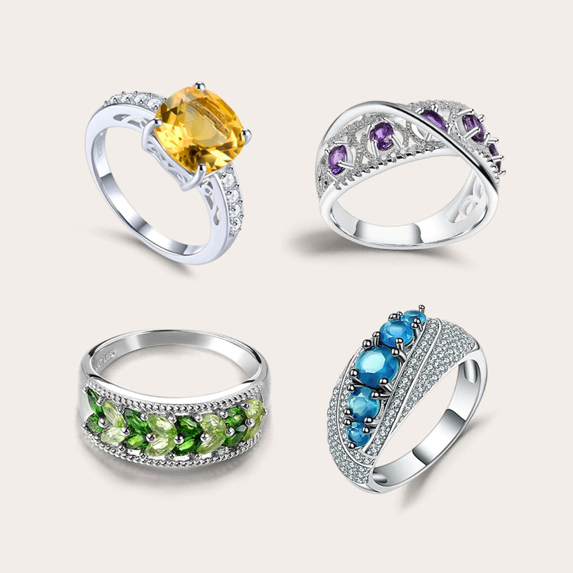 Silver Rings with Natural Gemstone