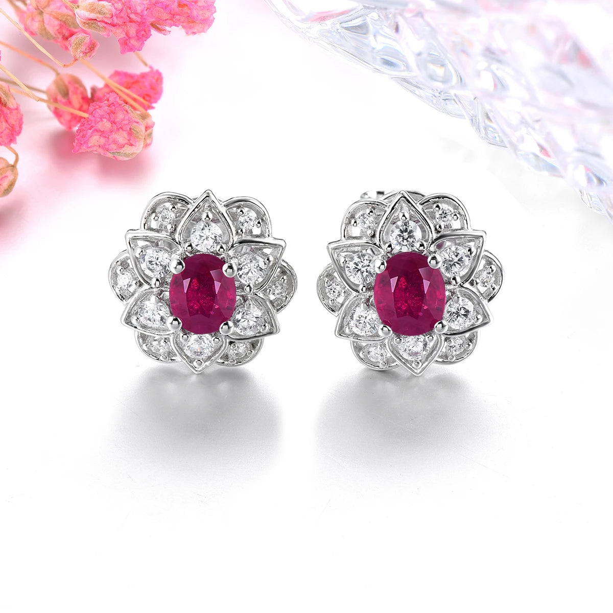Silver 2.30 ct Ruby Earrings
