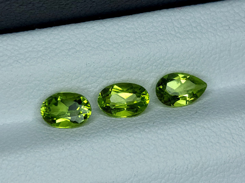 Peridot Lot 1.40 ct – Oval & Pear Mixed Cut, Untreated (3 pcs)