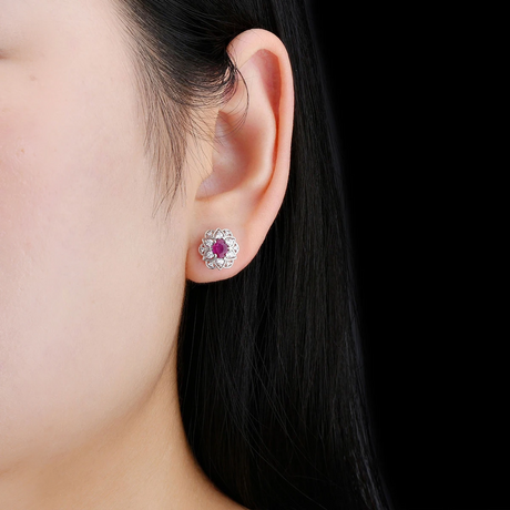Silver 2.30 ct Ruby Earrings