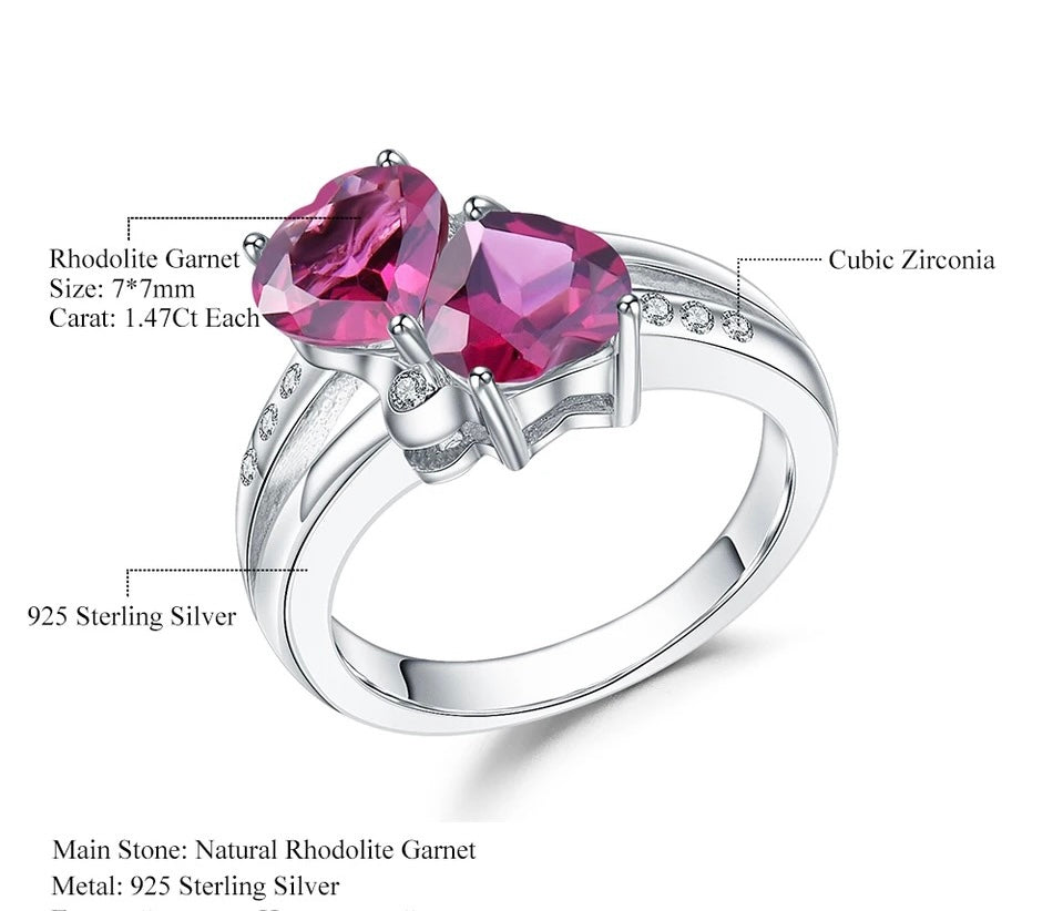 Silver Ring 2.94 ct Rhodolite Garnet