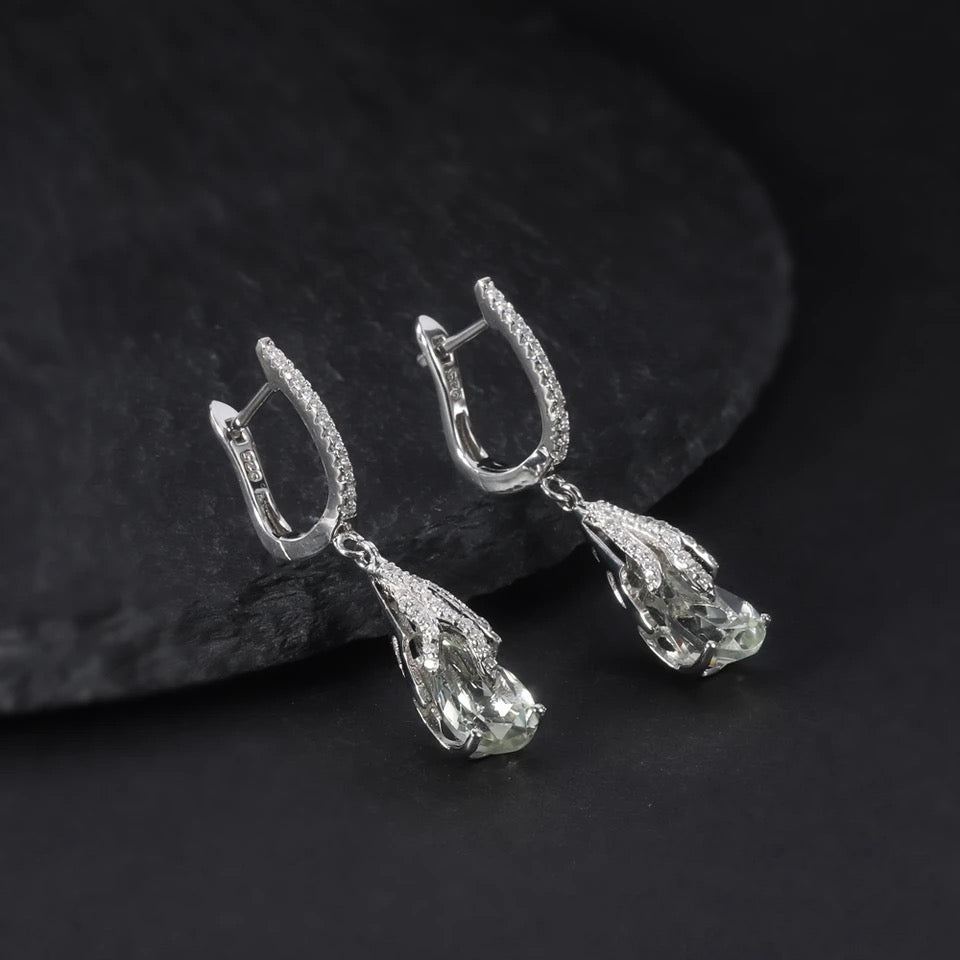 Silver Green Amethyst Earrings