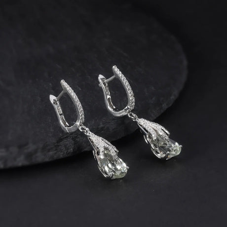 Silver Green Amethyst Earrings