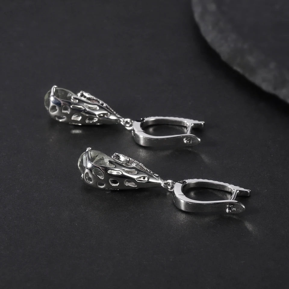 Silver Green Amethyst Earrings