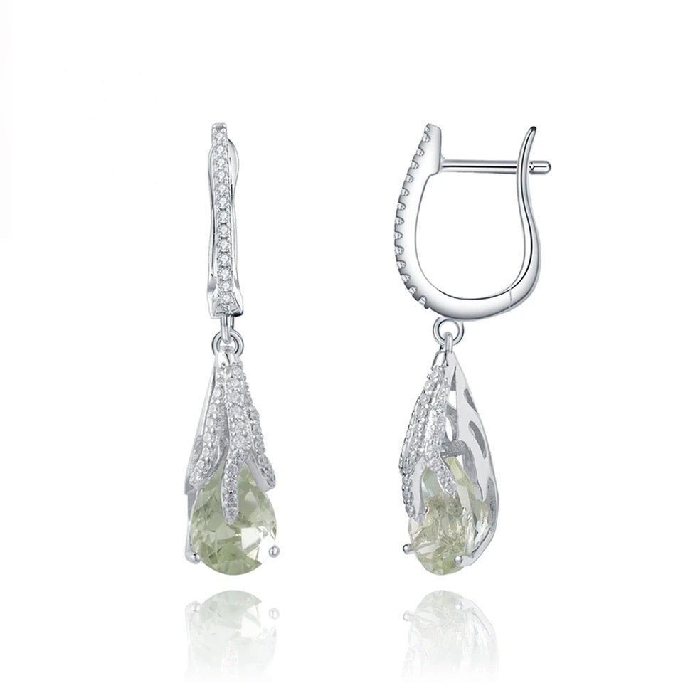 Silver Green Amethyst Earrings