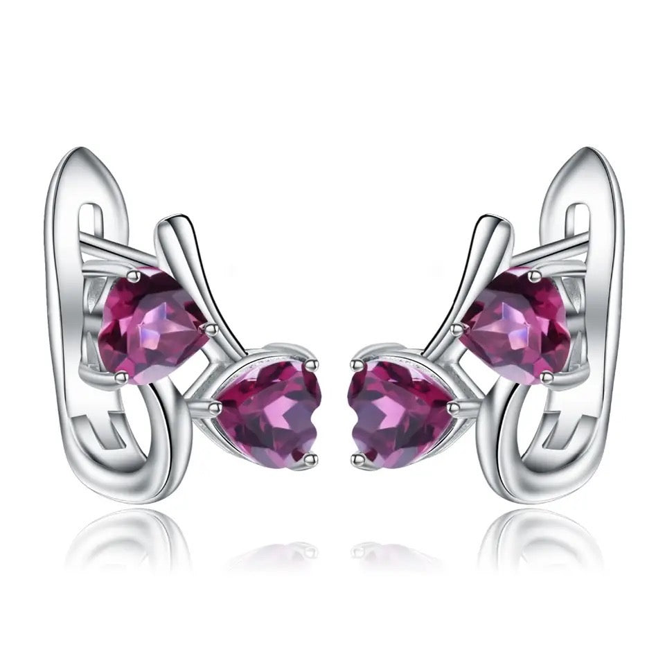 Silver 2.23 ct Rhodolite Garnet Heart Shaped Earrings