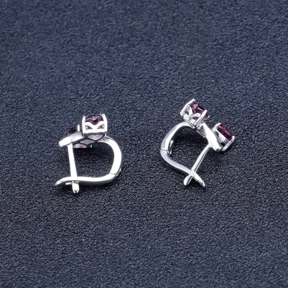 Silver 2.23 ct Rhodolite Garnet Heart Shaped Earrings