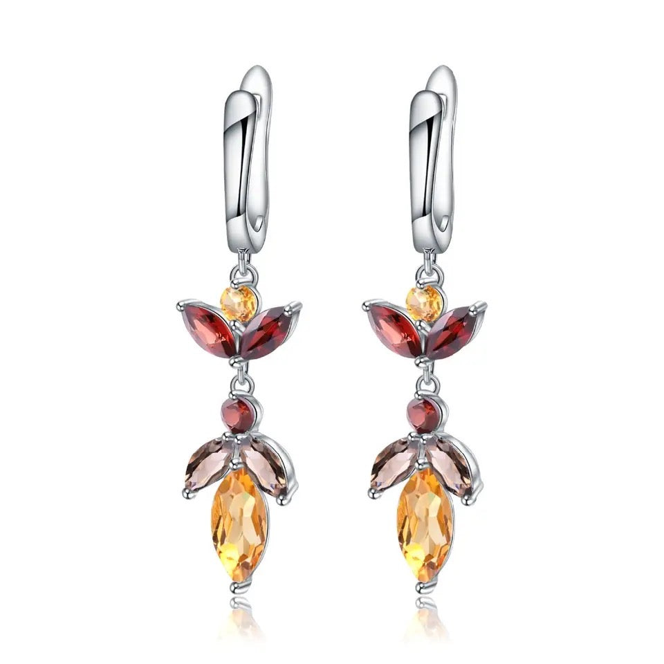 Silver Citrine & Garnet Earrings