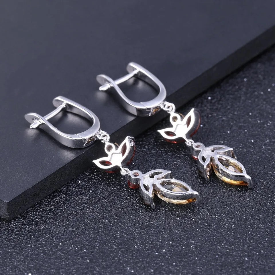 Silver Citrine & Garnet Earrings