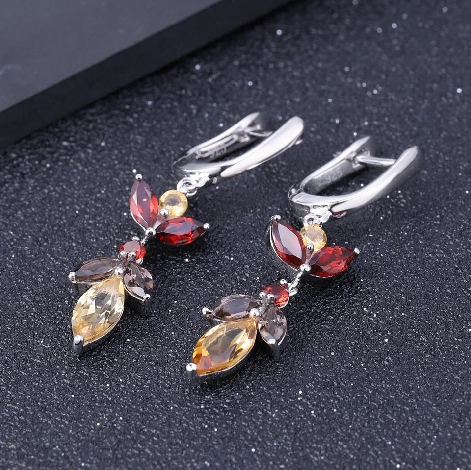 Silver Citrine & Garnet Earrings