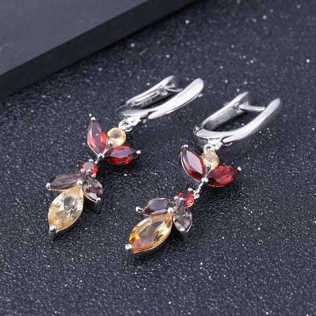 Silver Citrine & Garnet Earrings