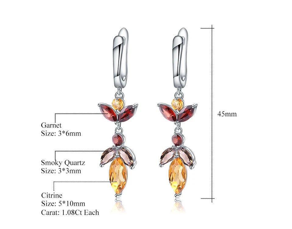 Silver Citrine & Garnet Earrings