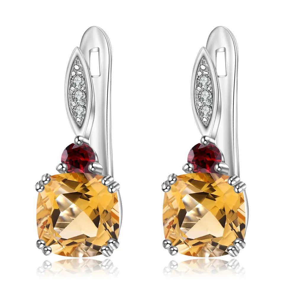 Silver 5.21 ct Citrine & Garnet Earrings