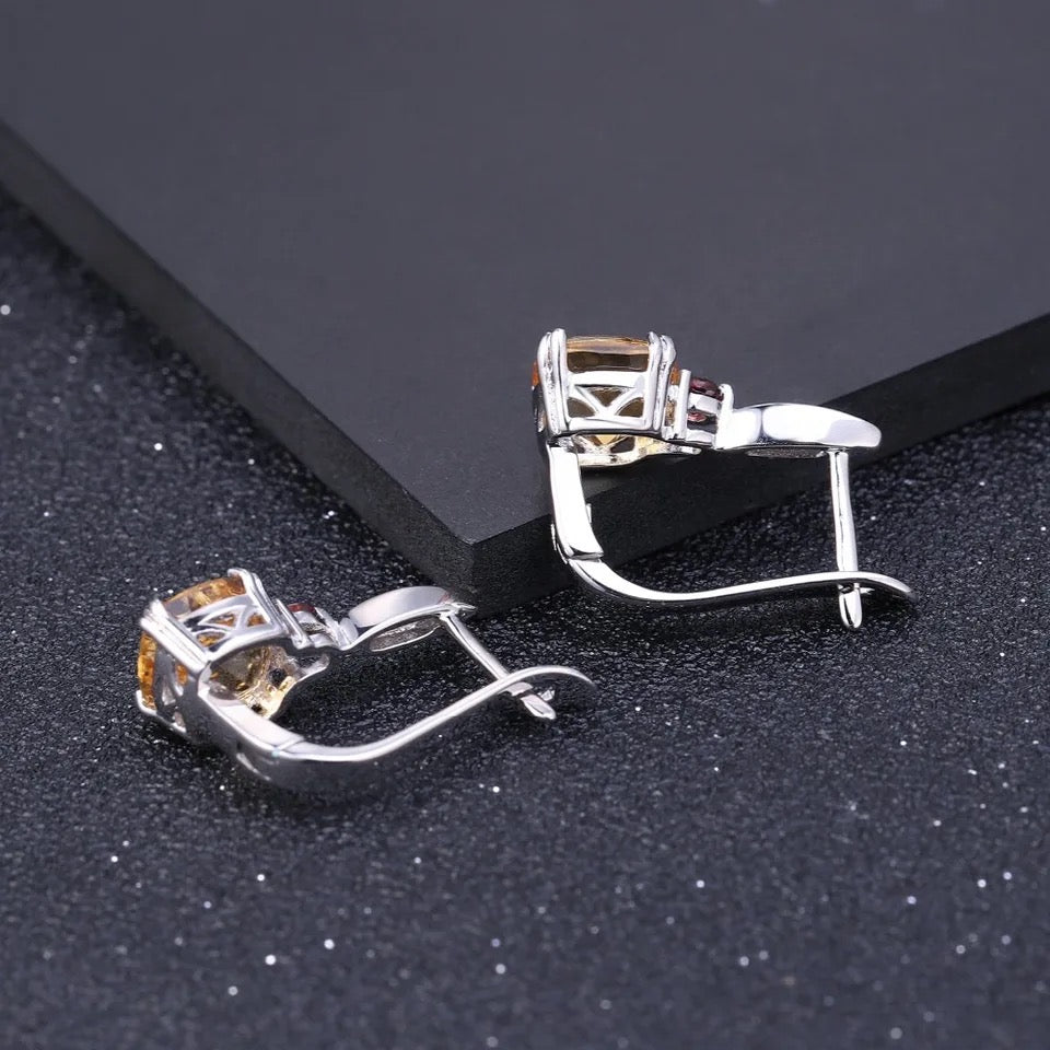 Silver 5.21 ct Citrine & Garnet Earrings