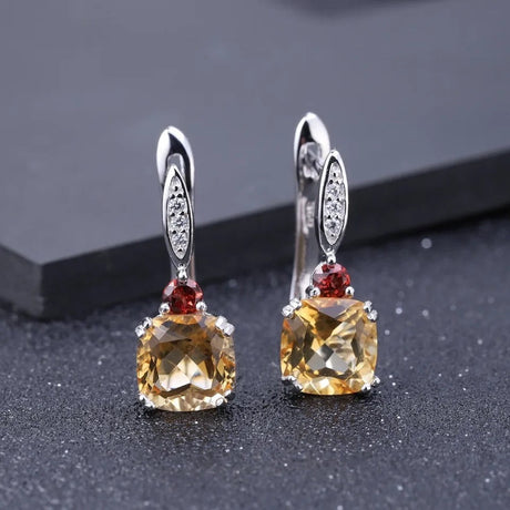 Silver 5.21 ct Citrine & Garnet Earrings