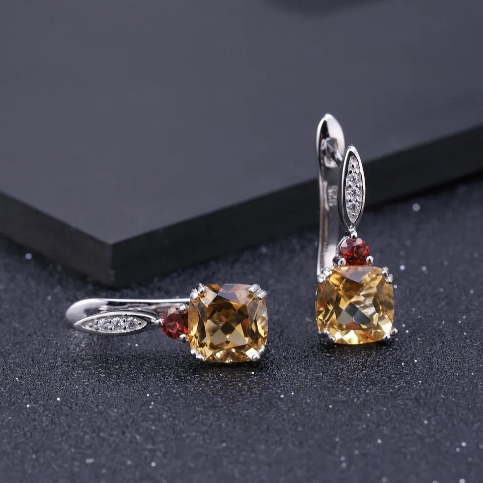 Silver 5.21 ct Citrine & Garnet Earrings