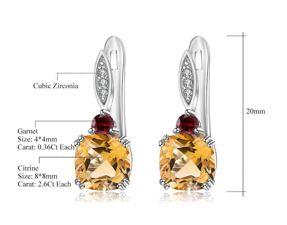 Silver 5.21 ct Citrine & Garnet Earrings