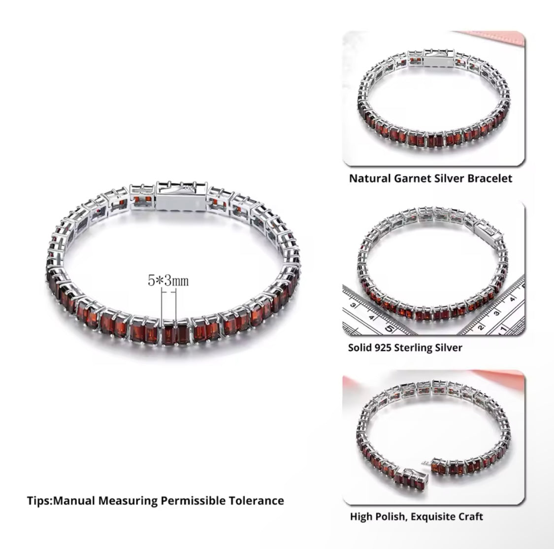 Silver Garnet 17.80 ct Tennis Bracelet (Unisex)