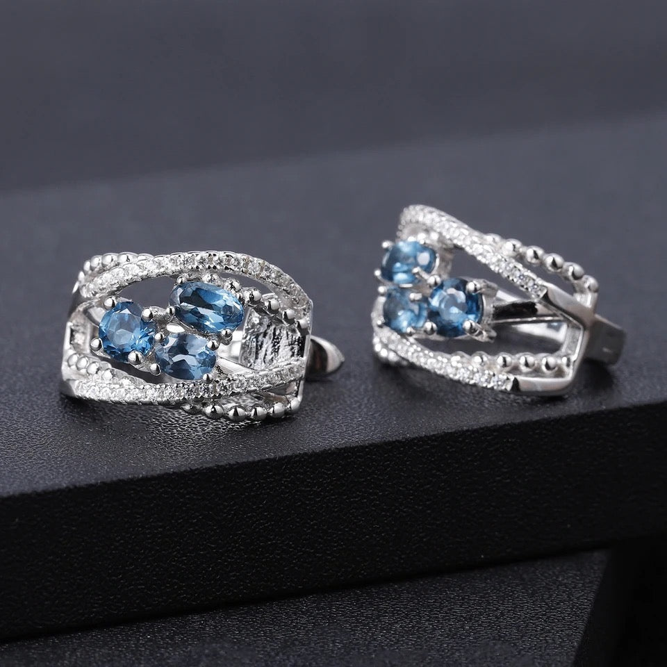 Silver 1.60 ct London Blue Topaz Earrings