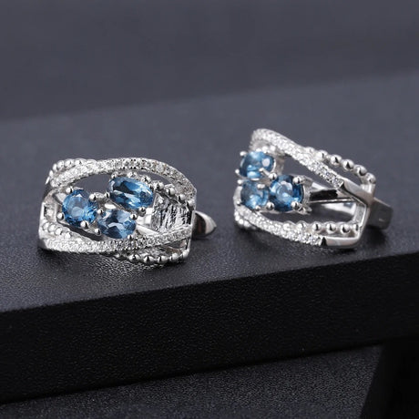 Silver 1.60 ct London Blue Topaz Earrings