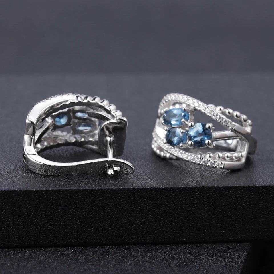 Silver 1.60 ct London Blue Topaz Earrings