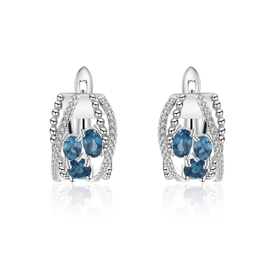 Silver 1.60 ct London Blue Topaz Earrings