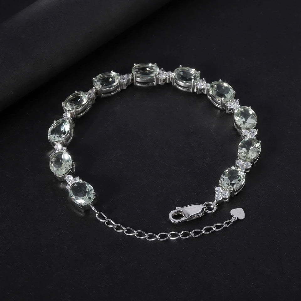 Silver Green Amethyst Bracelet