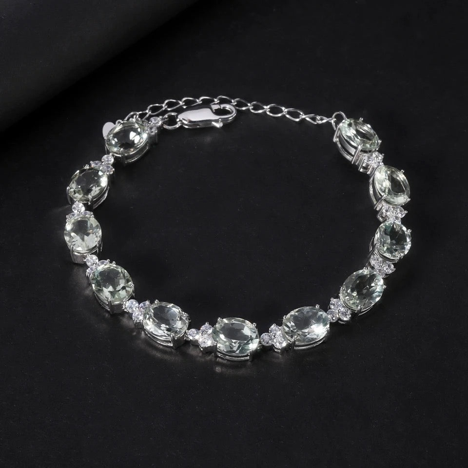 Silver Green Amethyst Bracelet