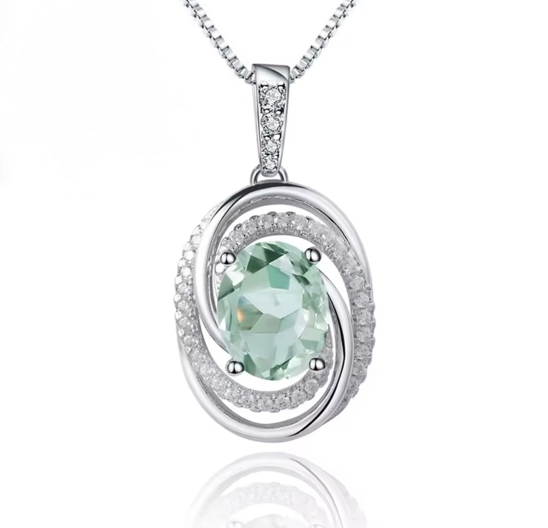 Silver 0.66 ct Green Amethyst Pendant