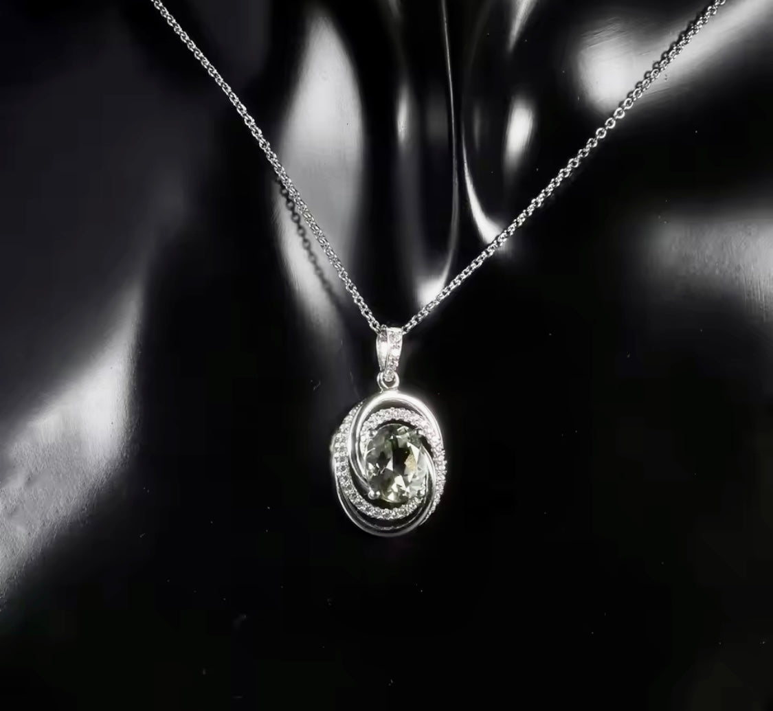 Silver 0.66 ct Green Amethyst Pendant