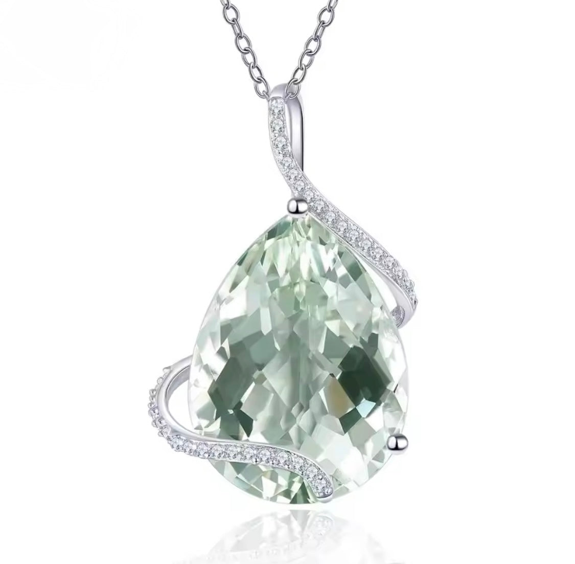 Silver 15.10 ct Green Amethyst Pendant