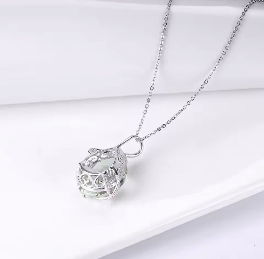 Silver 15.10 ct Green Amethyst Pendant