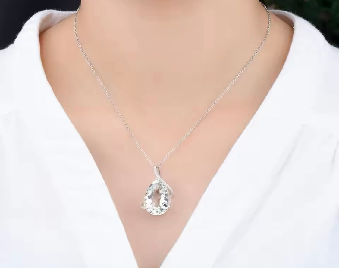 Silver 15.10 ct Green Amethyst Pendant
