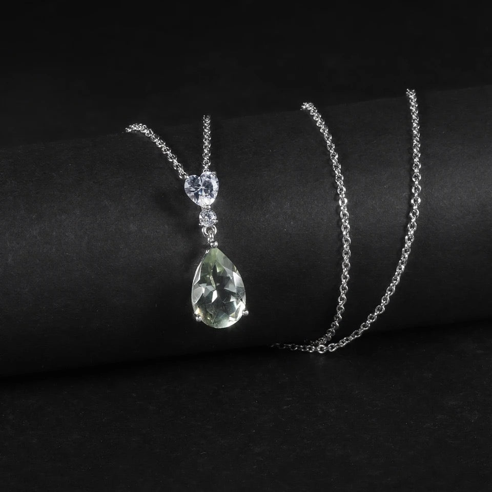 Silver Green Amethyst Necklace