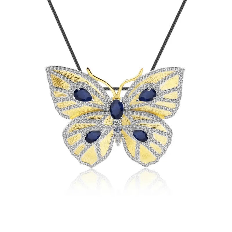 Silver / Golden plated 2.06 ct Sapphire Pendant - Brooche