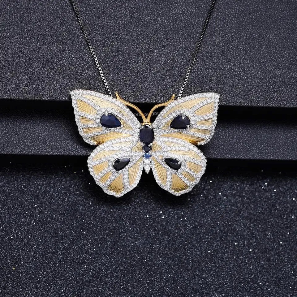 Silver / Golden plated 2.06 ct Sapphire Pendant - Brooche
