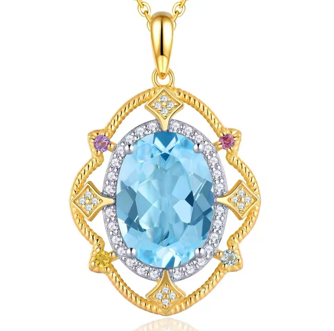 Silver (Gold Plated) Sky Blue Topaz 8.00 ct Pendant