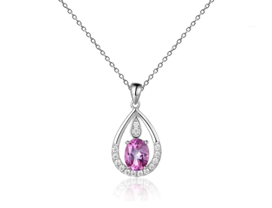 Silver Pink Topaz Pendant with chain