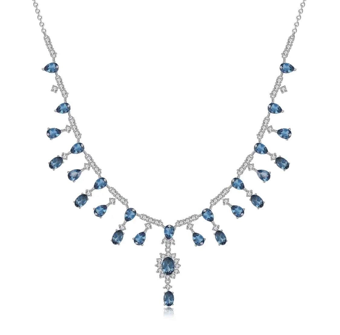 Silver 15.20 ct London Blue Topaz Necklace
