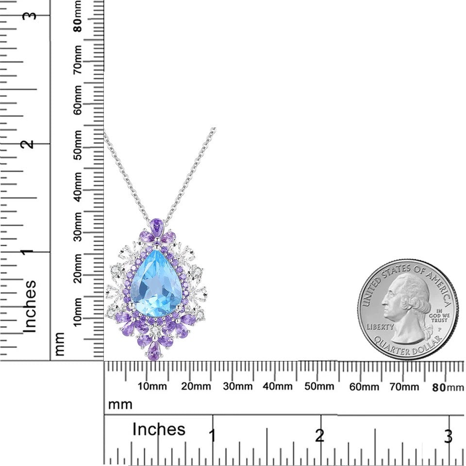 Silver Sky Blue Topaz Pendant with chain