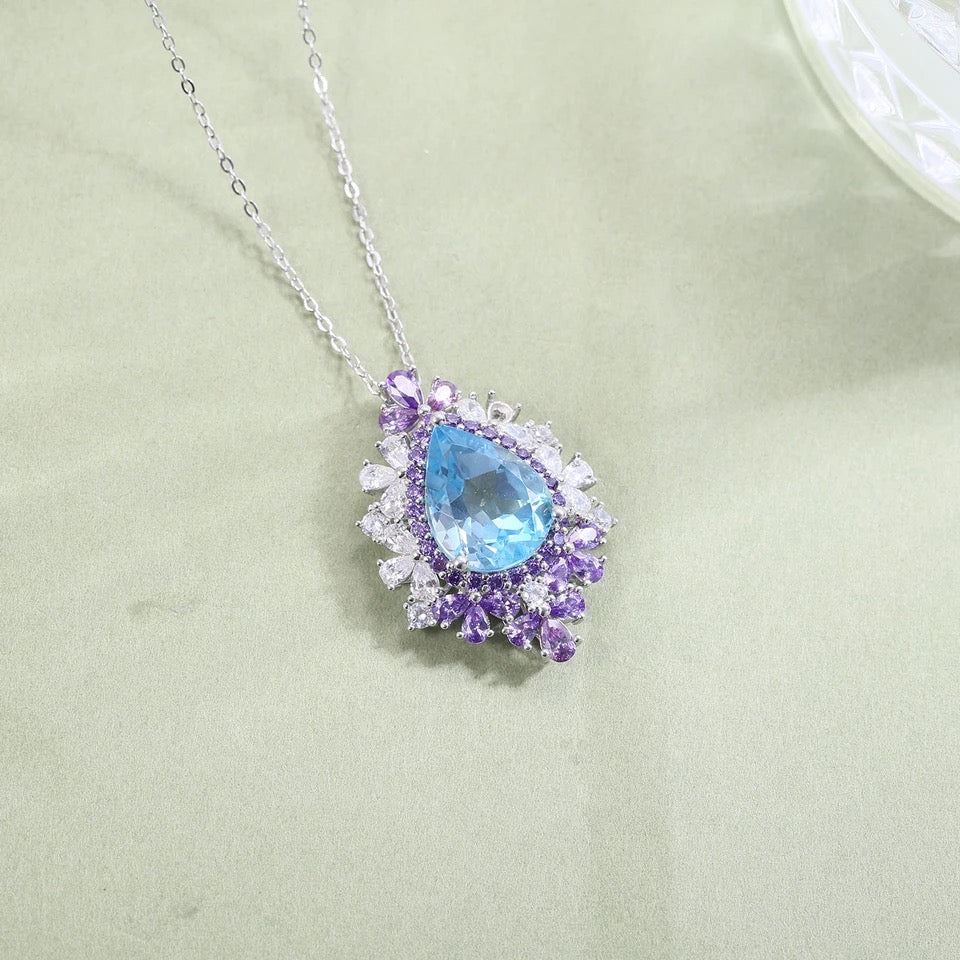 Silver Sky Blue Topaz Pendant with chain