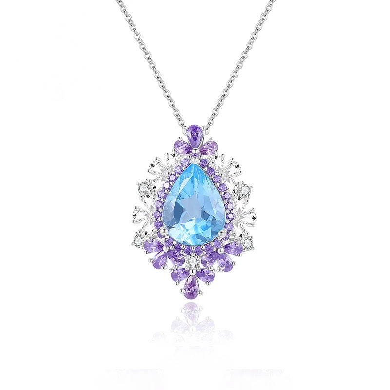 Silver Sky Blue Topaz Pendant with chain