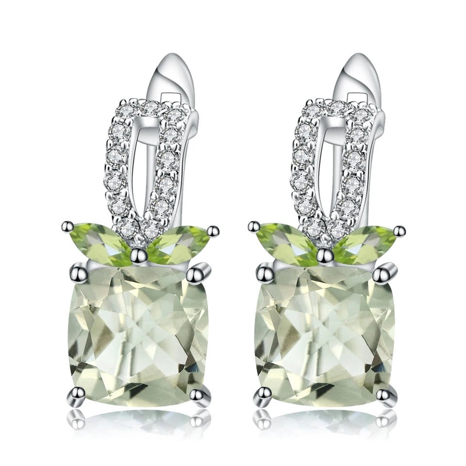 Silver 4.16 ct Green Amethyst / 0.18 Peridot Earrings