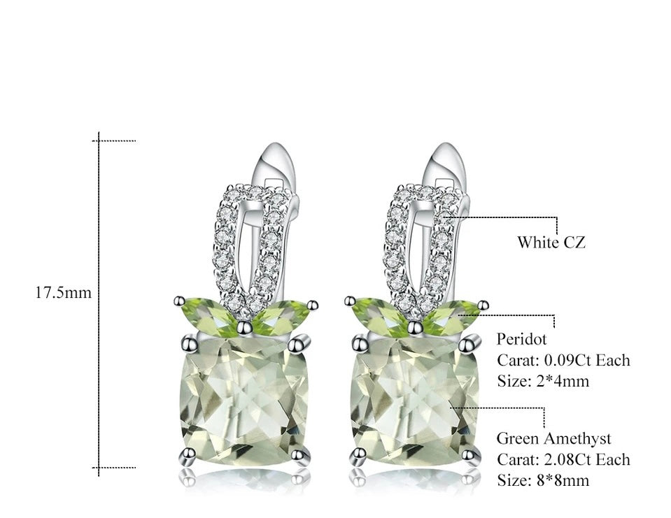 Silver 4.16 ct Green Amethyst / 0.18 Peridot Earrings