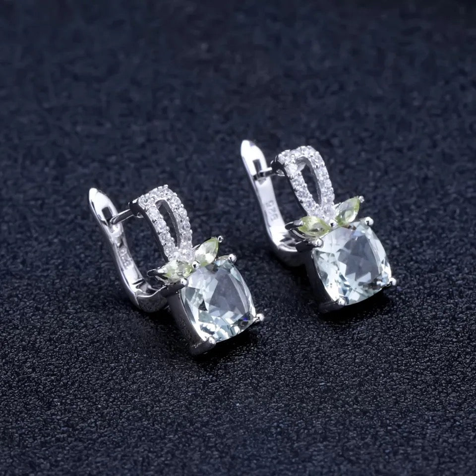 Silver 4.16 ct Green Amethyst / 0.18 Peridot Earrings