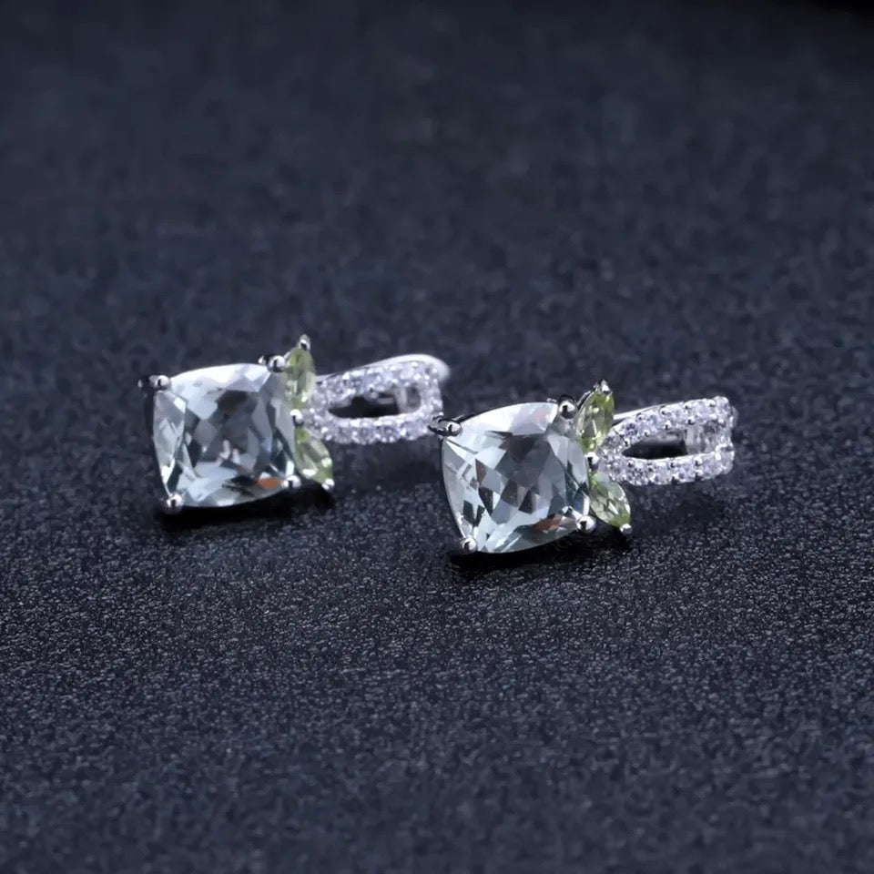 Silver 4.16 ct Green Amethyst / 0.18 Peridot Earrings