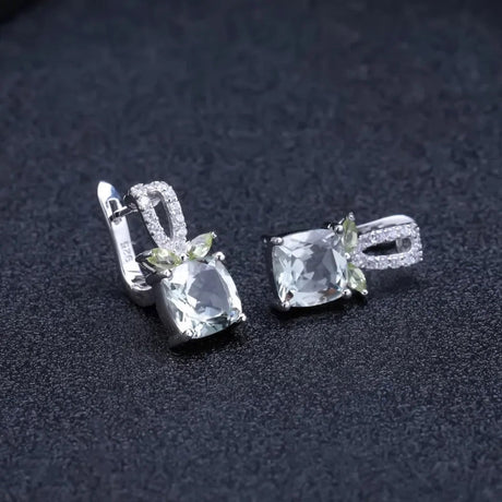 Silver 4.16 ct Green Amethyst / 0.18 Peridot Earrings