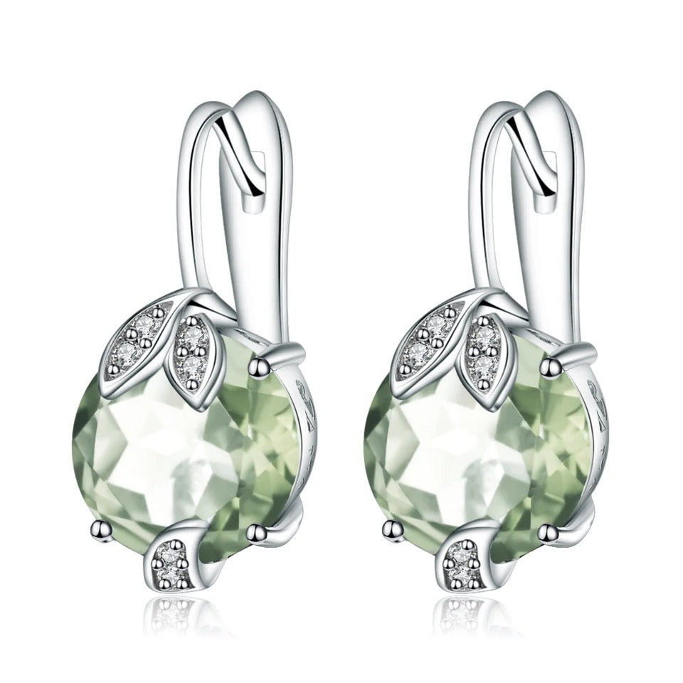 Silver 6.65 ct Green Amethyst Earrings