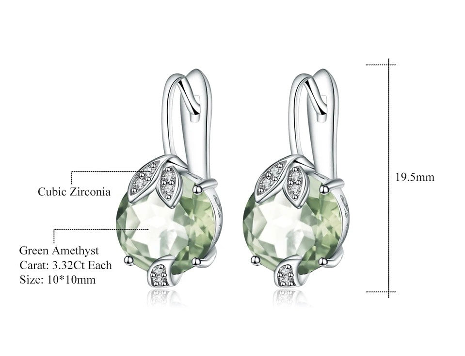 Silver 6.65 ct Green Amethyst Earrings